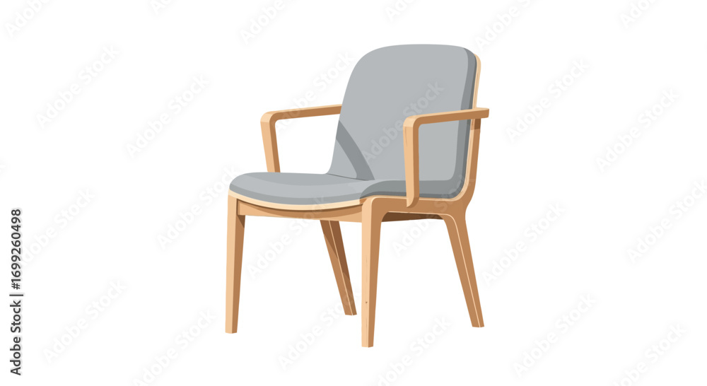 Fototapeta premium Elegant Light Wood Chair with Soft Gray Upholstery for Minimalist Decor