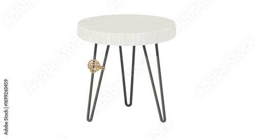 Elegant minimalist side table with wooden top and hairpin legs isolated
