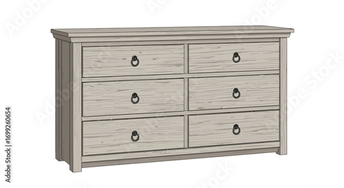 Elegant six-drawer chest illustration on a white backdrop for interior decor