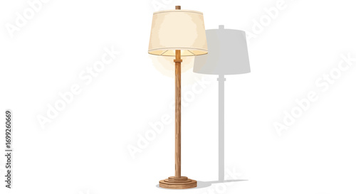 Elegant standing lamp with light cream lampshade on a white background