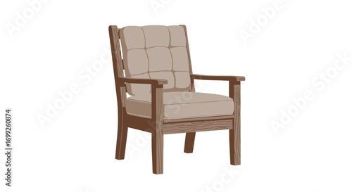 Elegant wooden armchair with upholstered cushions on a white backdrop