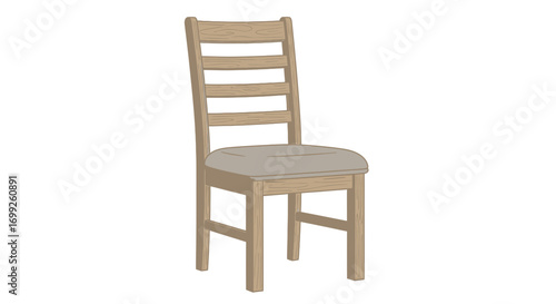 Elegant wooden chair illustration with a cushioned seat for interior design