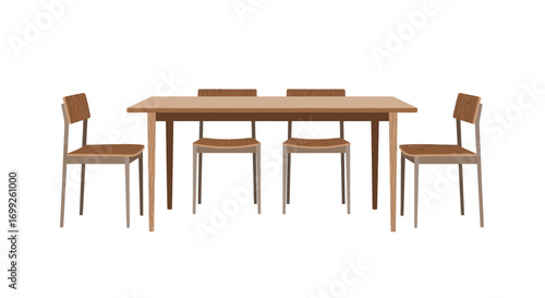 Illustration of a dining table with four chairs minimalist style design