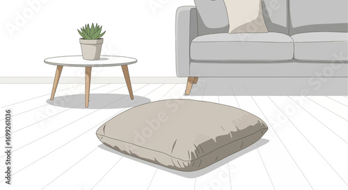 Illustration of a Modern Living Room with Stylish Minimalist Furniture