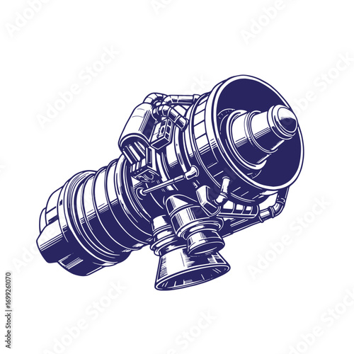 Detailed vector illustration of a powerful jet engine isolated on white background