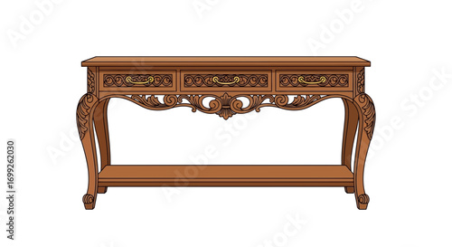 Ornate console table with carved details and luxurious design elements