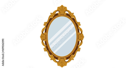 Ornate oval mirror with golden frame for elegant interior design