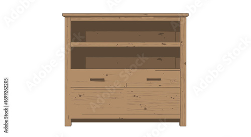 Rustic wooden cabinet illustration, showcasing craftsmanship and vintage design