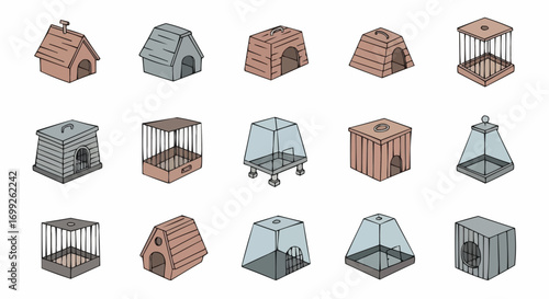 Explore various pet cages and pet houses for small animals like hamster gerbil and bird in different styles vector