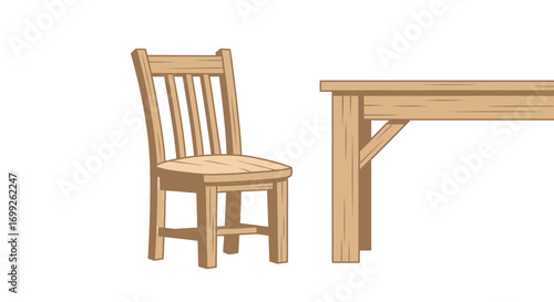 Rustic wooden furniture set illustration of a table and chair arrangement