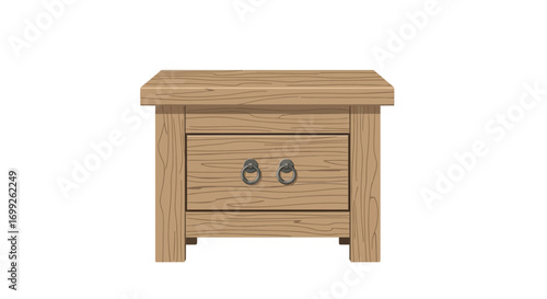 Rustic Wooden Nightstand with Single Drawer and Decorative Metal Rings