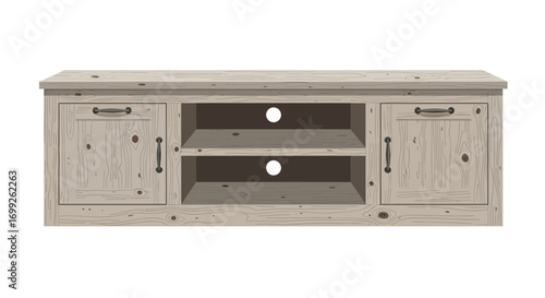 Rustic wooden tv stand with doors, interior design and living room style