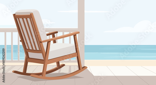 Serene Seascape View From Porch with Comforting Rocking Chair