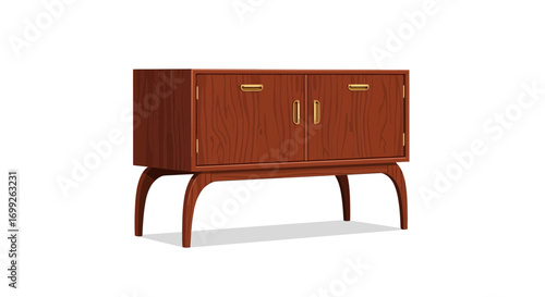 Vintage cabinet with brass pulls, mid century modern furniture piece