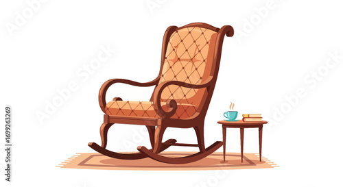 Vintage Rocking Chair with Coffee and Books for Relaxation Moments