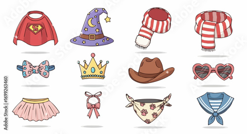 Explore diverse costume accessories vector set for dress up and pretend play themed graphic design projects vector