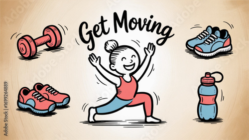 Fitness and exercise motivation illustration for healthy lifestyle and workout routine concept design vector