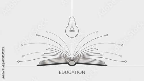 Education and knowledge concept with open book and lightbulb for learning and school resources design ideas