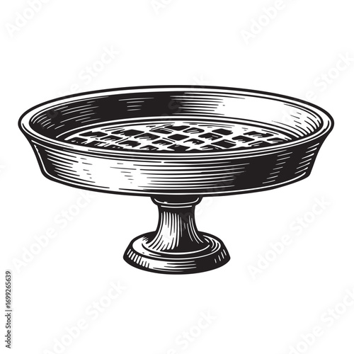 Elegant vintage engraved illustration of a soap dish in a classic black and white style