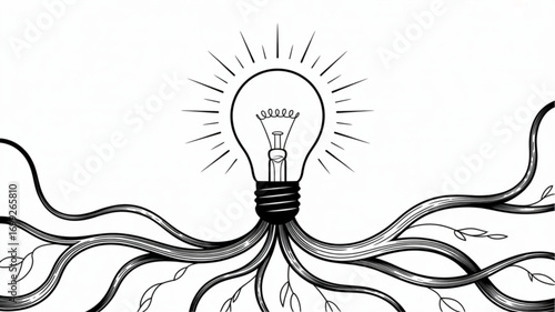 Creative idea lightbulb with roots vector illustration concept for innovation and inspiration drawing design