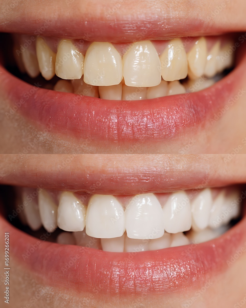 Fototapeta premium before and after dental whitening shade guide, teeth color scale comparison