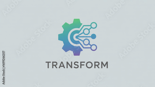 Transform data with technology gear logo for innovation and digital solutions company brand identity design