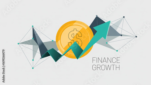 Financial growth chart with dollar coin and arrow for business investment and success concept illustration