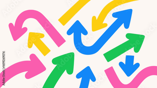 Colorful arrows pointing in various directions create a dynamic composition