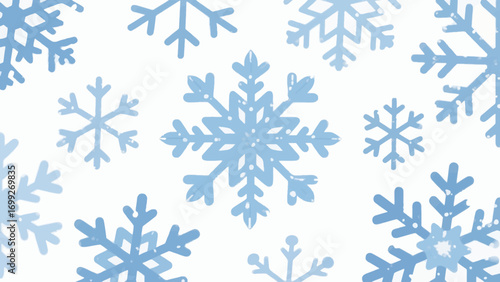 Light blue watercolor snowflakes scattered on a white background design