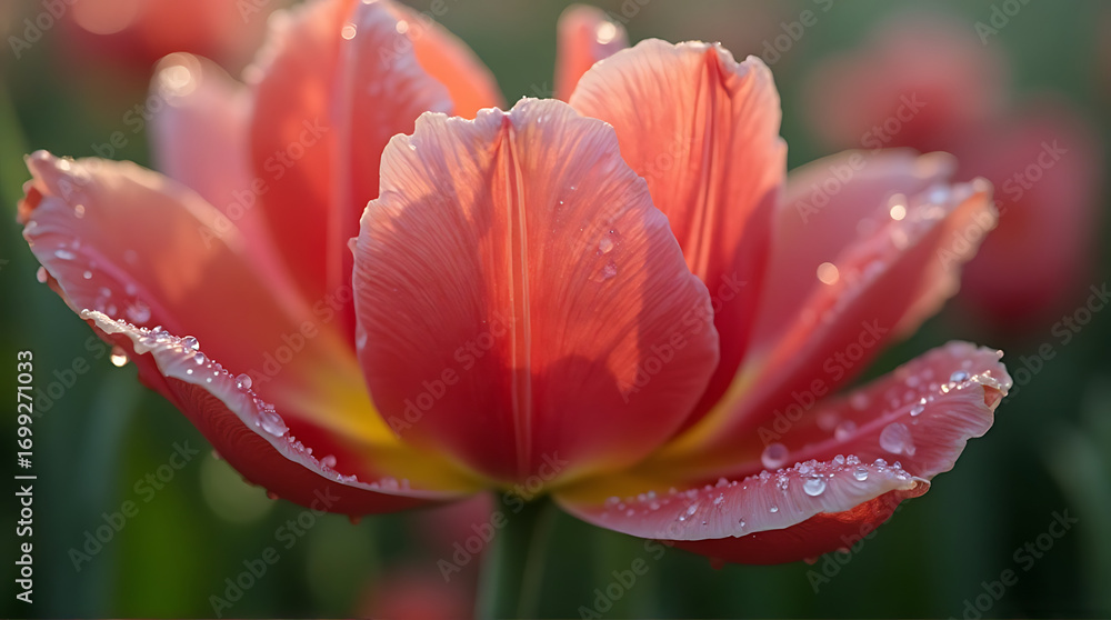 Fototapeta premium Close-up of a Vibrant Tulip with Water Droplets Displaying the beauty of Nature
