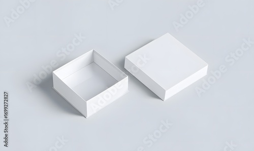 Wallpaper Mural Minimalist white square gift box mockup with a separate lid shown open on a plain surface. Torontodigital.ca
