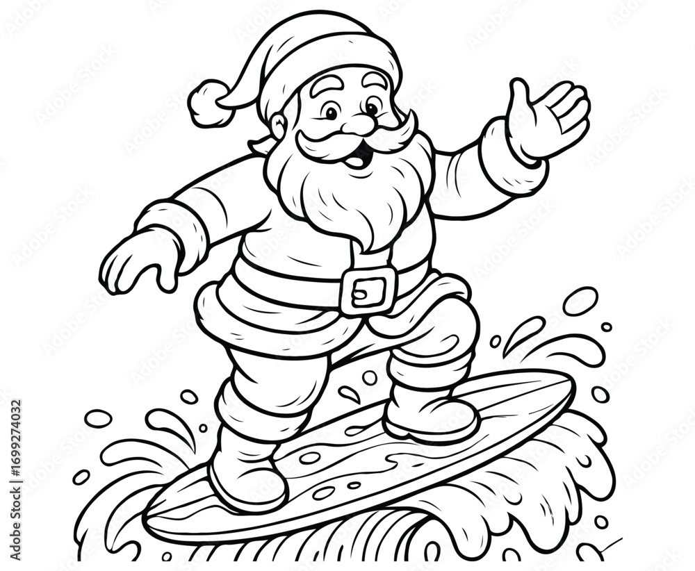 Naklejka premium Santa Surfing Holiday Coloring Page