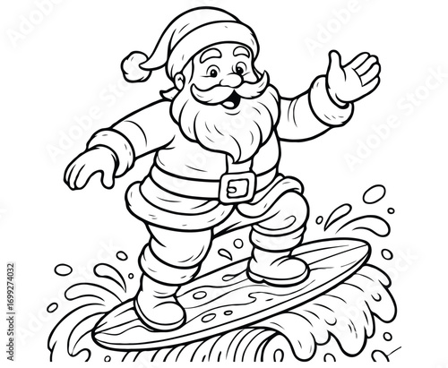 Santa Surfing Holiday Coloring Page