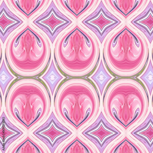 Pink geometric abstract pattern with marble texture, creating a decorative and stylish seamless design. Ideal for backgrounds, wallpaper, or textile inspiration.