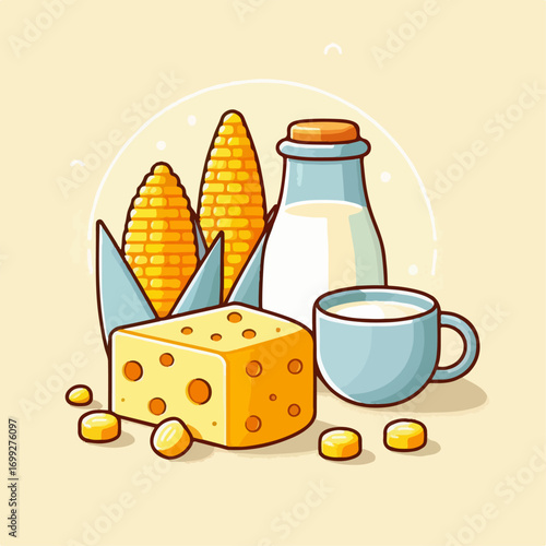 corn milk cheese vector illustration