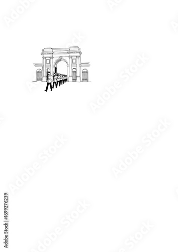 Cadets Marching at Military Gate Sketch