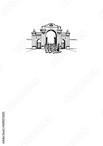 Cadets Marching at Military Gate Sketch