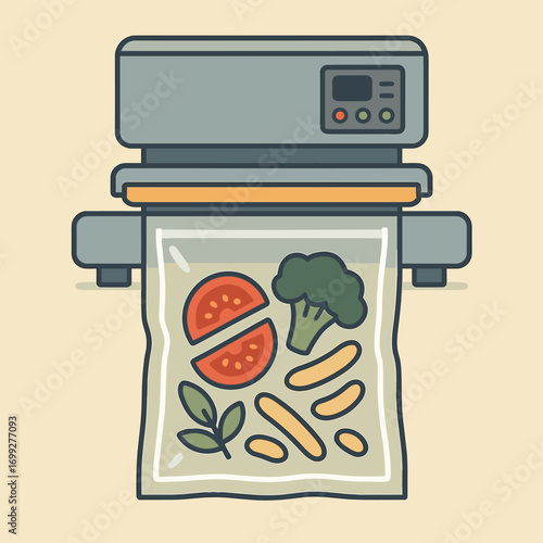 Vacuum sealer food preservation in modern flat design