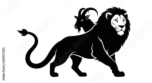 Mythical chimera creature with lion and goat heads and lion body