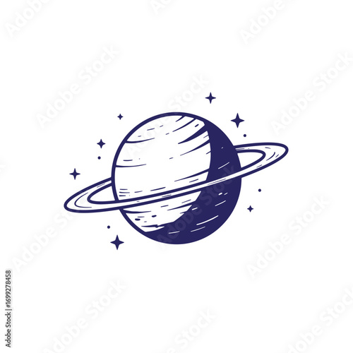 Simple and elegant illustration of saturn planet with ring system and stars in space