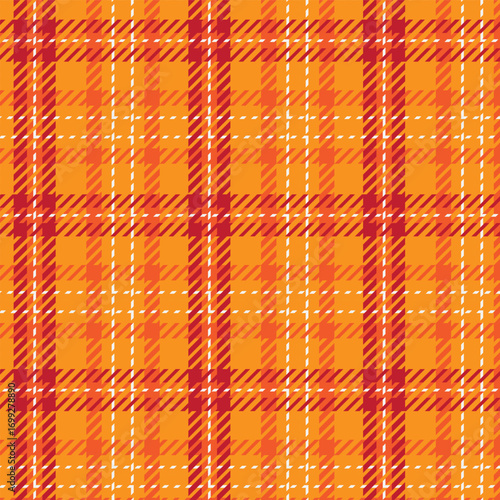 Vibrant Orange Tartan Plaid Pattern. This image showcases a bright tartan plaid design in orange and red tones, ideal for fabric prints, fashion design, and digital backgrounds.