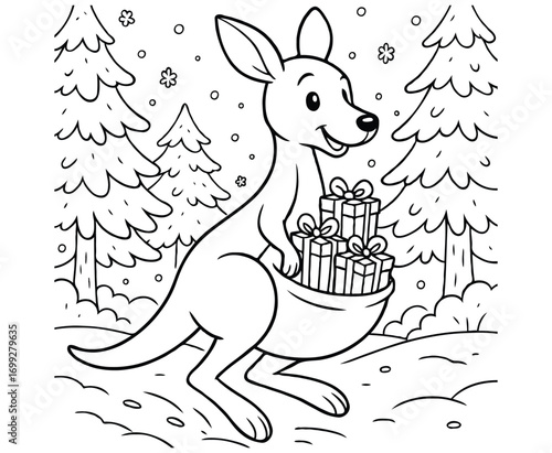 Kangaroo Carrying with Gifts Holiday Coloring Page