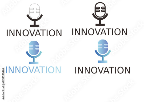 Collection of innovative microphone logo designs representing voice technology and creative podcast branding. Set of vector icons for communication and smart audio concepts