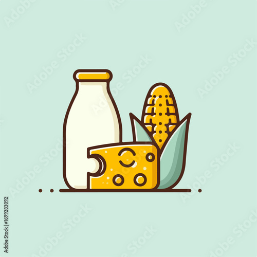 corn milk cheese vector illustration