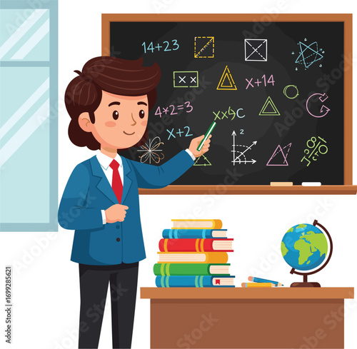 Basic RCuteCute Cartoon Teacher Explaining Lesson on Blackboard Vector Illustration.611ZCute Cartoon Teacher Holding Certificate with Festive Decorations Vector Illustration