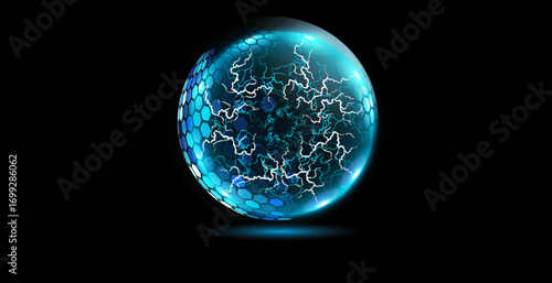 Sphere shield abstract energy protection spheres. Force field globe shell. Dome barrier technology vector set.