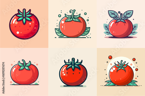 red tomato vector illustration set