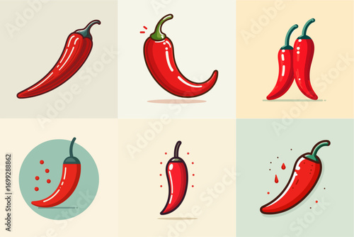 red chili pepper vector illustration set