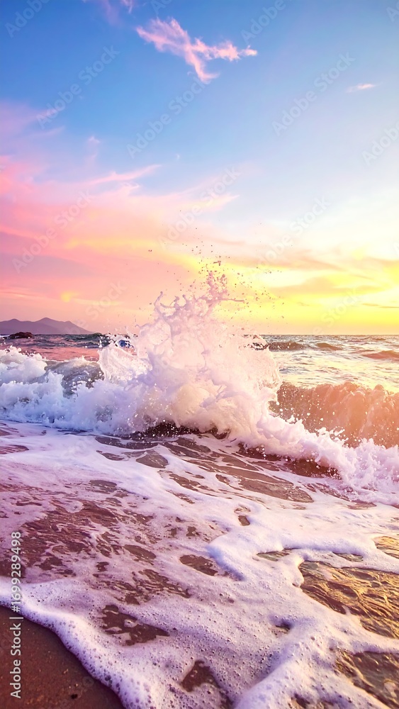 Fototapeta premium Colorful sunrise over ocean waves