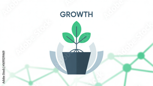 Business growth strategy and development with plant growing in pot for investment and financial success